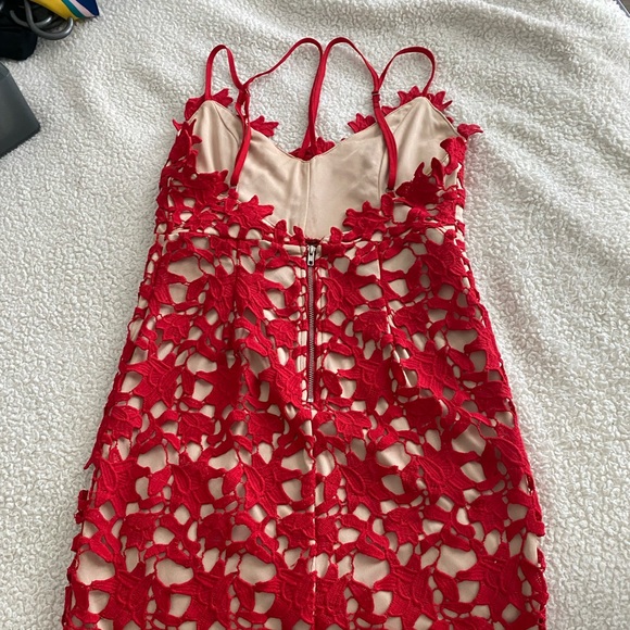 AMAZING nude dress with red embroidered designs perfect for any night out. - Picture 3 of 8